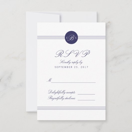 Chic Navy Blue White Monogram Response RSVP Card (Voorkant)