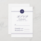 Chic Navy Blue White Monogram Response RSVP Card (Voorkant / Achterkant)
