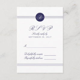 Chic Navy Blue White Monogram Response RSVP Card Kaartje