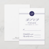Chic Navy Blue White Monogram Response RSVP Card Kaartje (Voorkant / Achterkant)