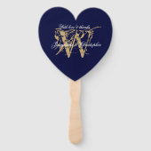 Chic Navy Blue & White Monogram Wedding Programme Handwaaier (Voorkant)