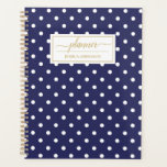 Chic Navy Blue White Polka Dots Pattern Planner<br><div class="desc">Deze planner heeft een schitterend blauw en wit polka-puntenpatroon aan beide zijden. Pas de jouw naam of tekst van uw keuze aan in gouden kleur.</div>