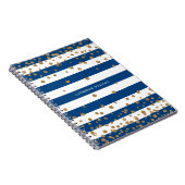Chic Navy Blue White Stripes Gold Glitter Confetti Notitieboek (Rechterzijde)