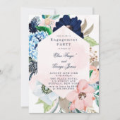 Chic Navy Blush Pink Floral Engagement Party Kaart (Voorkant)