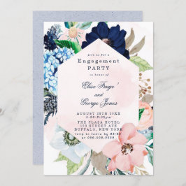 Chic Navy Blush Pink Floral Engagement Party uitno Kaart