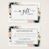 Chic Navy Blush Pink Floral Gift Certificate Kaart (Voorkant /achterkant)