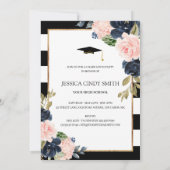 Chic Navy Blush Pink Floral Photo Graduparty Kaart (Achterkant)