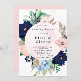 Chic Navy Blush Pink Floral Wedding Shower Invites