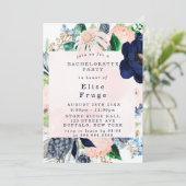 Chic Navy Blush Pink Florals Bachelorette Party Kaart (Staand voorkant)