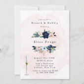 Chic Navy Blush Pink Florals Brunch & Bubble Invga Kaart (Voorkant)