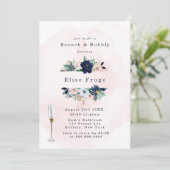 Chic Navy Blush Pink Florals Brunch & Bubble Kaart (Staand voorkant)