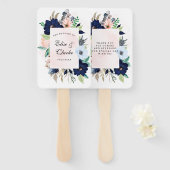 Chic Navy Blush Pink Painted Floral Wedding Bedank Handwaaier (Voorkant en achterkant)
