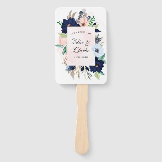 Chic Navy Blush Pink Painted Floral Wedding Bedank Handwaaier (Voorkant)
