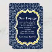 Chic Navy Damask Floral "Bon Voyage" Uitnodiging (Voorkant / Achterkant)