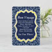 Chic Navy Damask Floral "Bon Voyage" Uitnodiging (Staand voorkant)