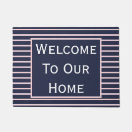 Chic Navy en Blush Pink Welcome Doormat Deurmat
