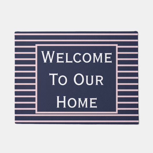 Chic Navy en Blush Pink Welcome Doormat Deurmat (Voorkant)