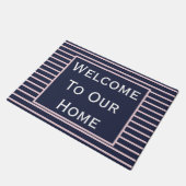 Chic Navy en Blush Pink Welcome Doormat Deurmat (Schuin)