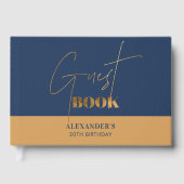 Chic Navy en Gold Script Verjaardag Bedankt Gastenboek (Voorkant)