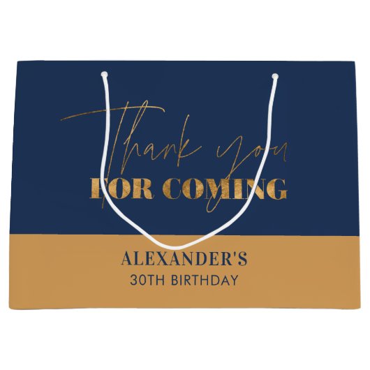 Chic Navy en Gold Script Verjaardag Bedankt Groot Cadeauzakje (Voorkant)