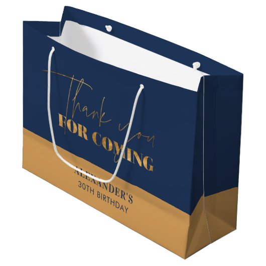 Chic Navy en Gold Script Verjaardag Bedankt Groot Cadeauzakje (Voorkant Gekanteld)