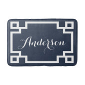 Chic Navy en Witte Griekse Key Custom Monogram Badmat (Voorkant)