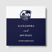 Chic Navy en Witte Palm Tree Coastal Wedding Gastenboek (Voorkant)