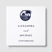 Chic Navy en Witte Palm Tree Coastal Wedding Gastenboek (Voorkant)