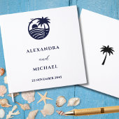 Chic Navy en Witte Palm Tree Coastal Wedding Gastenboek