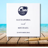 Chic Navy en Witte Palm Tree Coastal Wedding Gastenboek