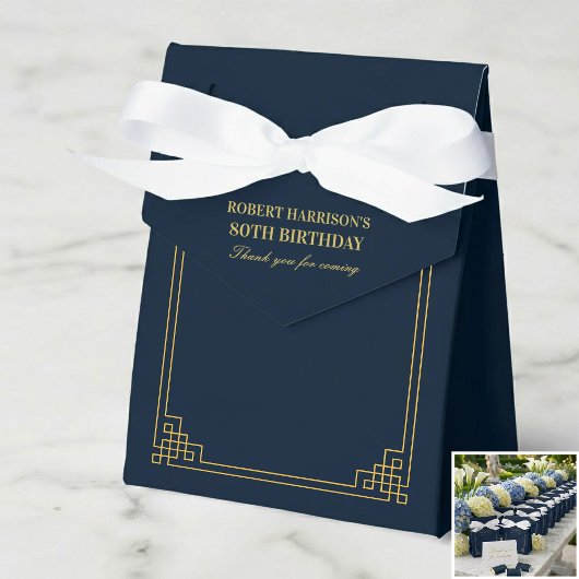 Chic Navy Gold Art Deco 80th Birthday Bedankdoosjes