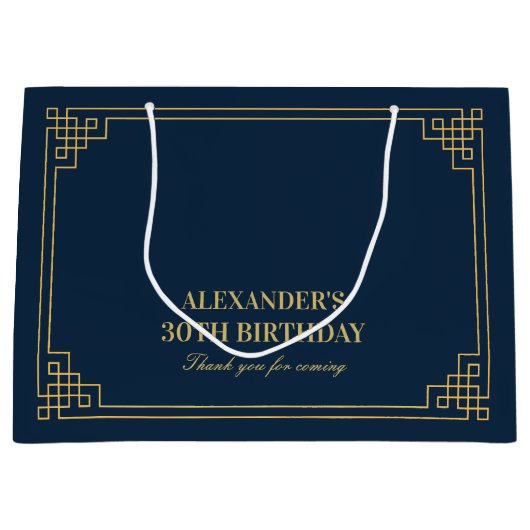 Chic Navy Gold Art Deco Birthday  Groot Cadeauzakje (Voorkant)
