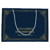 Chic Navy Gold Art Deco Birthday  Groot Cadeauzakje (Achterkant)