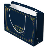 Chic Navy Gold Art Deco Birthday  Groot Cadeauzakje (Achterkant Gekanteld)