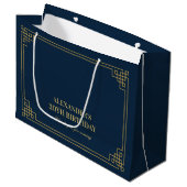 Chic Navy Gold Art Deco Birthday  Groot Cadeauzakje (Voorkant Gekanteld)