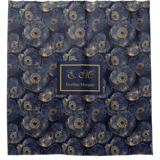 Chic Navy Gold Bathroom Statement Curtain Douchegordijn (Voorkant)