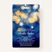 Chic Navy Gold Bokeh Quinceañera Nodig VIP Pass ui Badge (Achterkant)