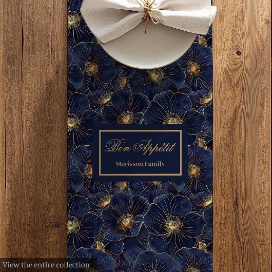 Chic Navy Gold Botanical Table Style Medium Tafelloper