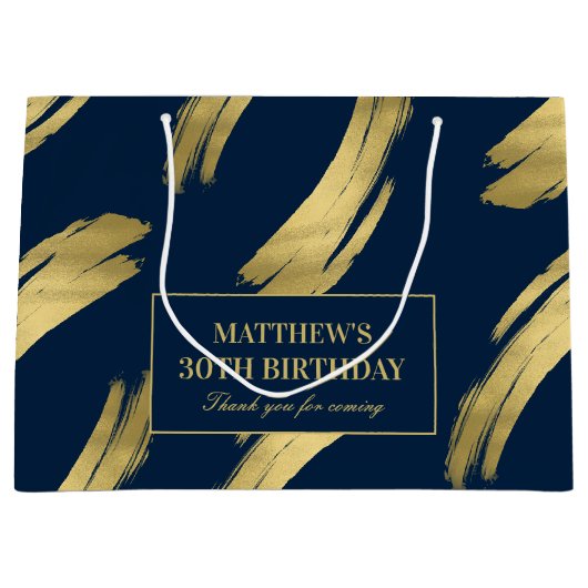Chic Navy Gold Foil Birthday Large Gift Bag Groot Cadeauzakje (Voorkant)