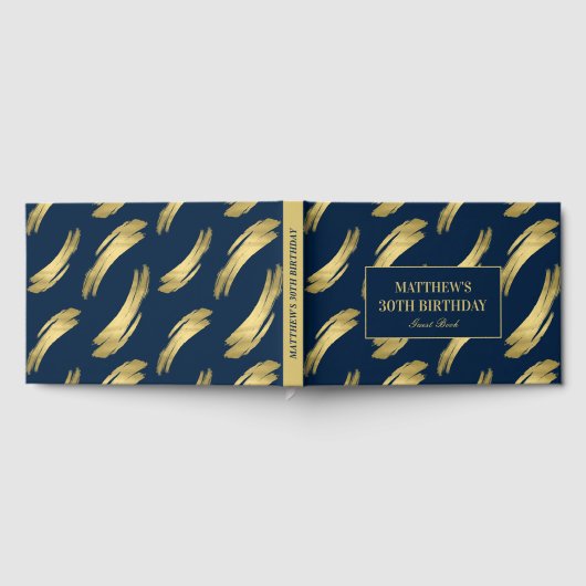 Chic Navy Gold Foil Verjaardag Gastenboek (Volledig)