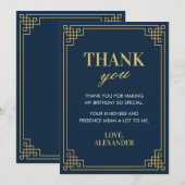 Chic Navy Gold Gatsby Art deco Lijst Bedankkaart (Voorkant / Achterkant)