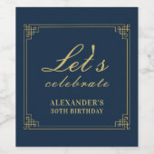 Chic Navy Gold Gatsby Birthday Wijn Etiket (Enkel label)
