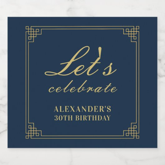 Chic Navy Gold Gatsby Champagne Sparkling Wijnetiket (Enkel label)