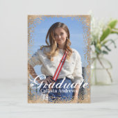 Chic Navy Gold Glitter Confetti Foto Afstuderen Kaart (Staand voorkant)