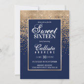 Chic Navy Gold Glitter Confetti Foto Sweet 16 Kaart (Achterkant)