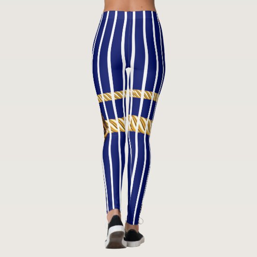Chic Navy Gold Lips Lines Beauty Girly Custom Leggings (Achterkant)