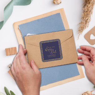 Chic Navy Gold Royal Design Wedding Bewaar de datu Vierkante Sticker