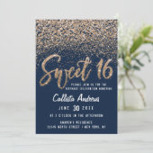 Chic Navy Gold Scattered Glitter Ombre Sweet 16 Kaart (Staand voorkant)