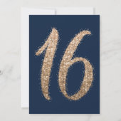 Chic Navy Gold Scattered Glitter Ombre Sweet 16 Kaart (Achterkant)