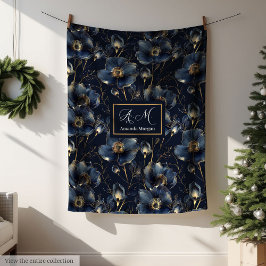 Chic Navy Gold Throw Elegant Monogram Gift Idea Fleece Deken
